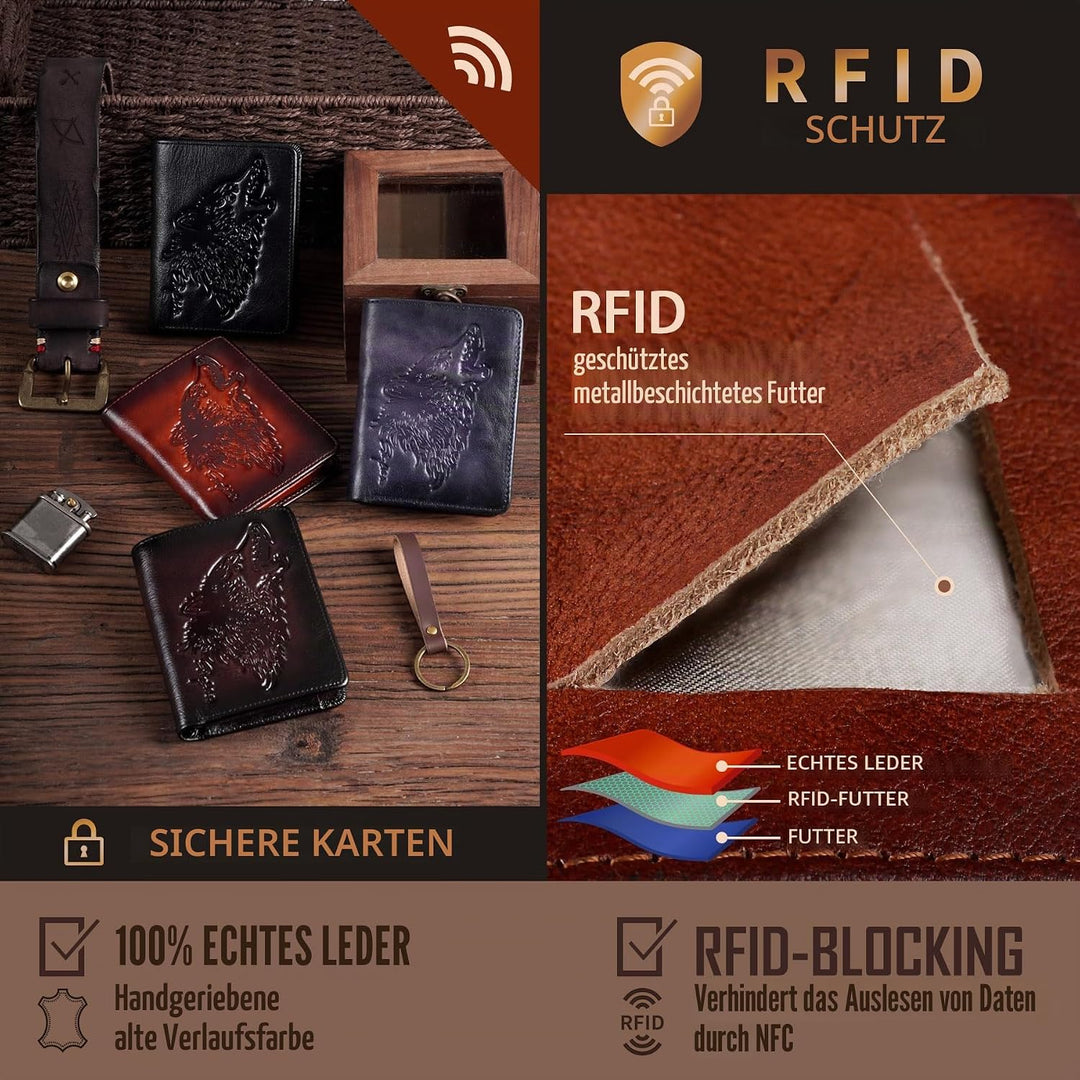 Wolf Geldbörse Herren Mit Münzfach,Portemonnaie Herren Leder,Portmonee RFID Schutz,Geschenk-Ideen Br