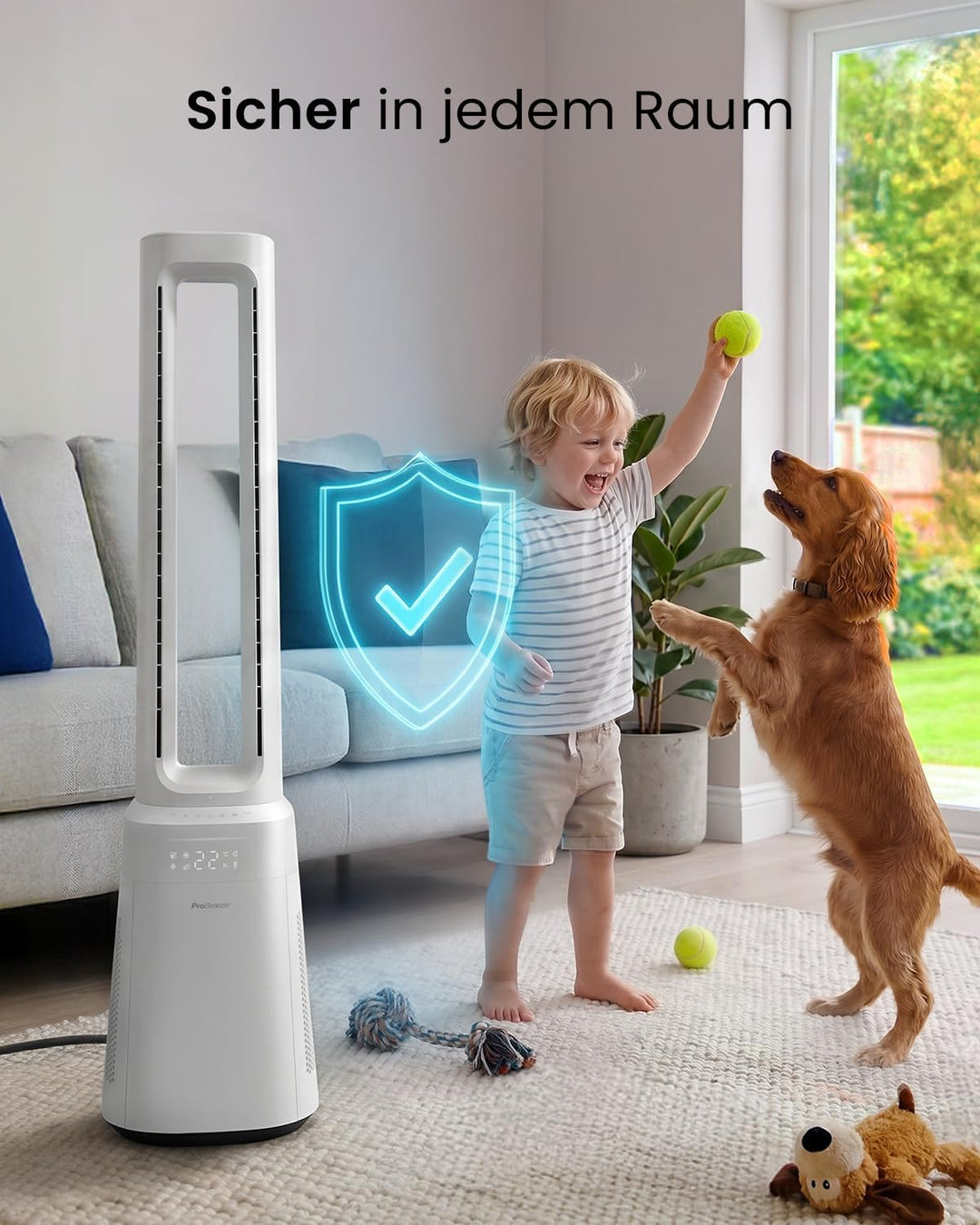 Pro Breeze 105cm rotorloser Ventilator mit Luftreiniger, Turmventilator sehr leise mit Fernbedienung