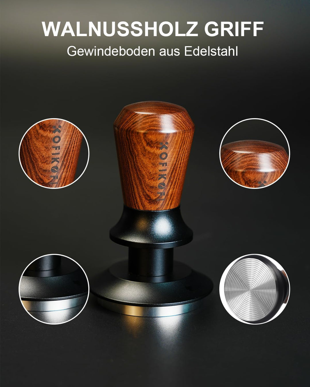 KOFIKOFI 58mm Kaffee Tamper mit Doppelfeder 30lbs Anpressdruck Kaffeemehlpresser Base Ripple Kaffee