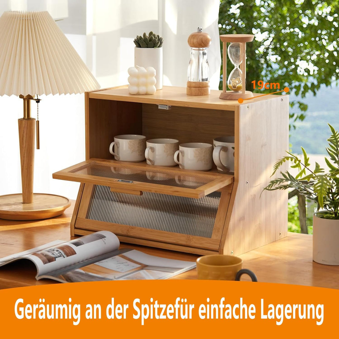 Bambus Brotkasten mit Belüftung Eco Brotbox Brotkorb mit Schneidebrett Aufbewahrungsbox Küche Brotau