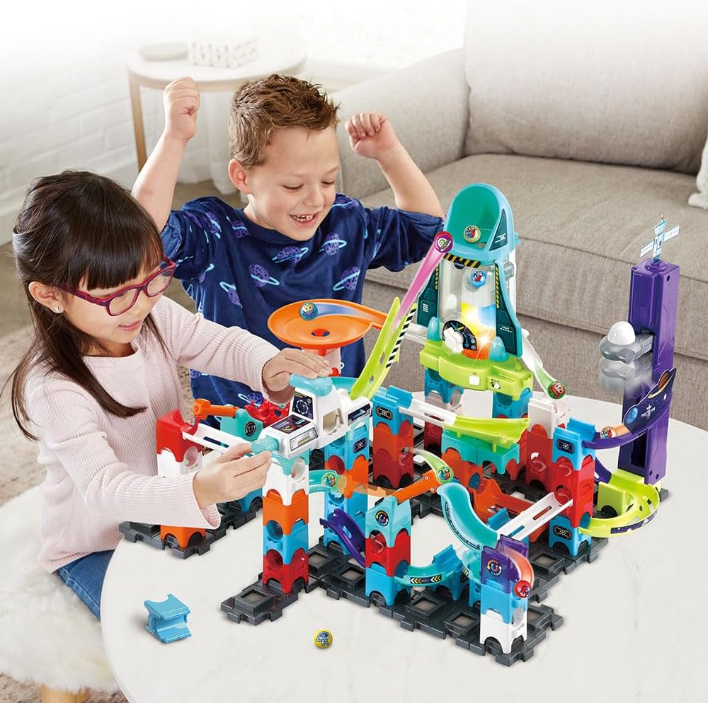 VTech - Marble Rush, Elektronische Kugelbahn, Space Magnetic Mission Set XL300E, magnetisches Bauspi