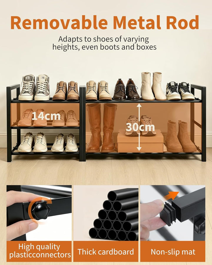 Ausziehbares Schuhregal Schmal, 3 Ebenen Adjustable Schuhregal Metall, Breite 43 to 78cm, Standregal