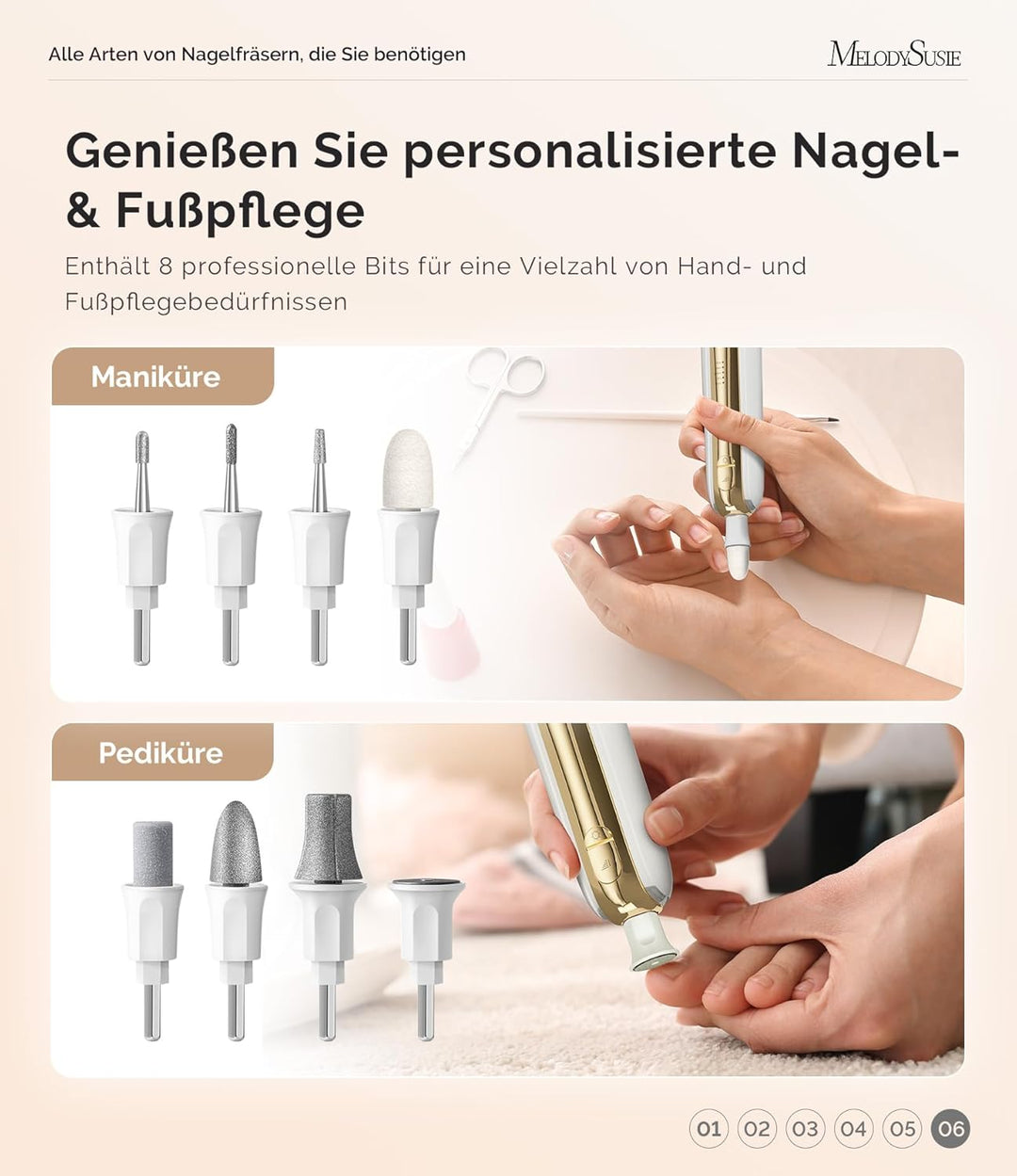 MelodySusie Professionelles Maniküre/Pediküre Set, PC760G 8 in 1 Elektrischer Nagelfräser mit 5 Gesc