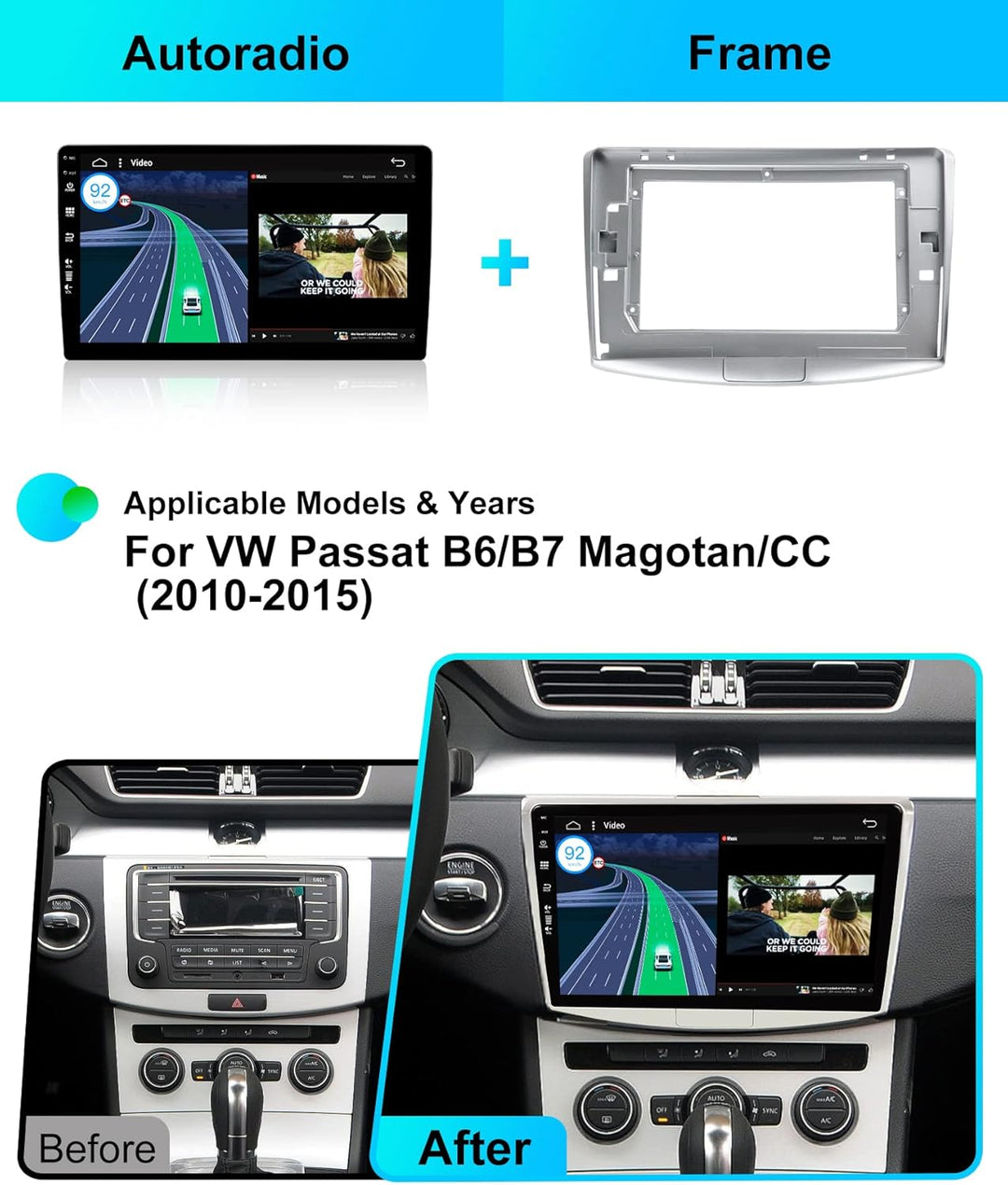 Android 15 Autoradio für Passat B6 / B7 Magotan/CC (2010-2018) - Eingebautes CarPlay Android Auto -