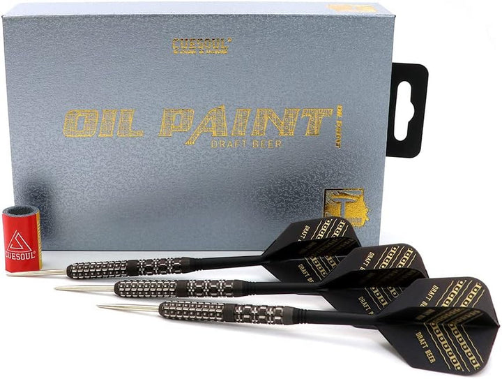 CUESOUL Steel Tip 90% Tungsten Dart Set mit Ölfarbe Finish und ROST Flights 23g Fassbier-1, 23g Fass