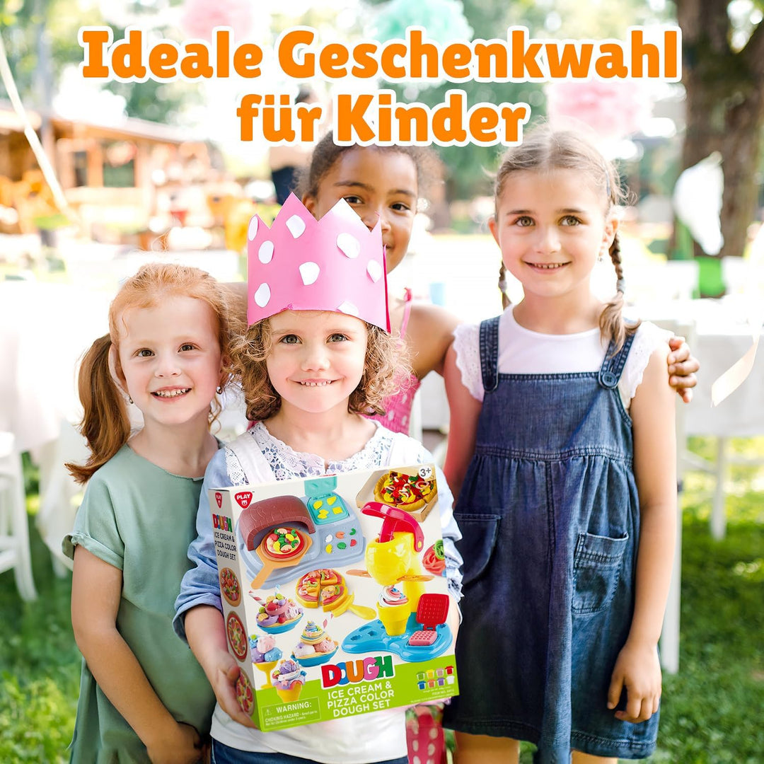 PLAY 2 in 1 Knete Set Zubehör Kitchen Creations, DIY Knete Eismaschine Pizzaofen, 37 Pcs Kinderknete