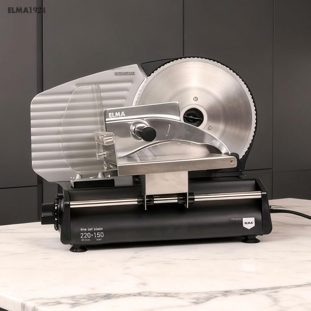 ELMA Elektrische Aufschnittmaschine CFD220 XL mit Zwei Edelstahlklingen Ø220 mm | Haushalts-Aufschni