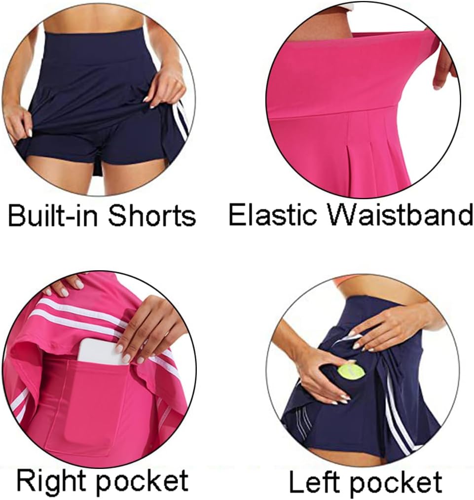 ThreeH Frauen hohe Taille plissiert Tennisrock Built-in Futter Shorts Mädchen Schule Uniformen Skate