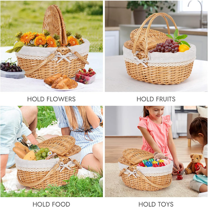 Happypicnic Picknickkorb aus Weidengeflecht mit Griff, 38,1 cm grosser, leerer Picknickkorb mit Deck