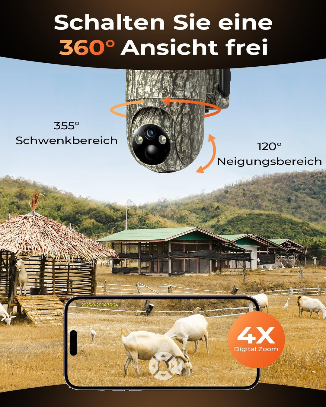 4G LTE Wildkamera mit SIM Karte, Solar Wildkamera mit Handyübertragung APP mit PIR Präziser Personen