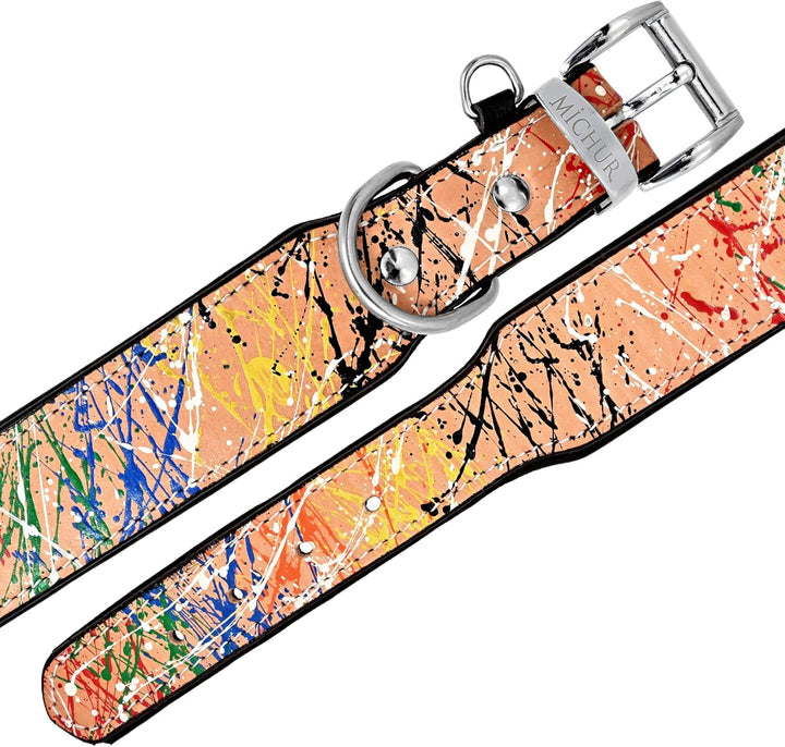 MICHUR Graphiti Braun Bunt gesprenkelt, Hundehalsband Leder, Lederhalsband Hund, Halsband, Leder, da
