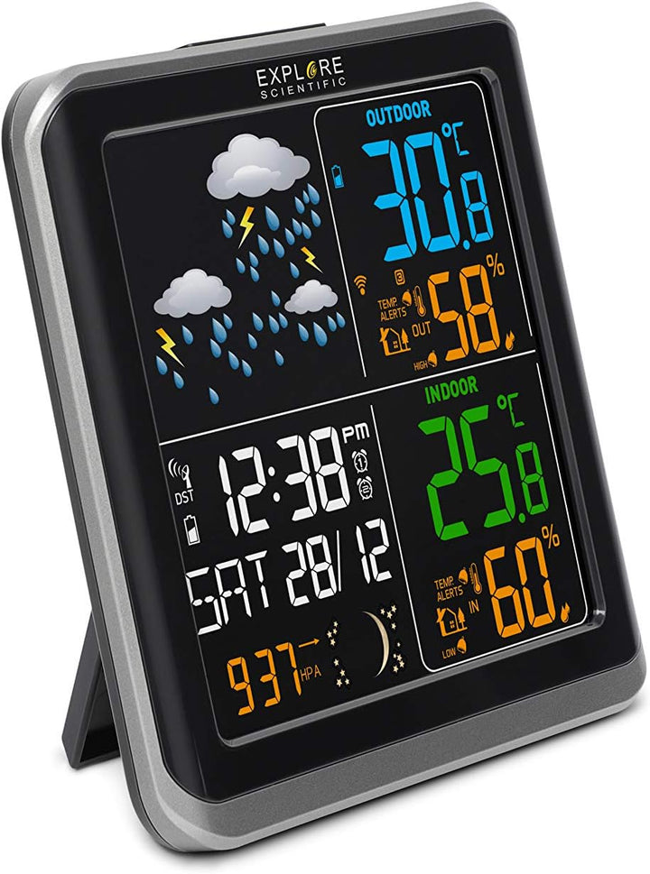 Explore Scientific WSH4008C Funk-Wetterstation, Barometer mit Wettervorhersage mit 6 Symbolen, Tempe