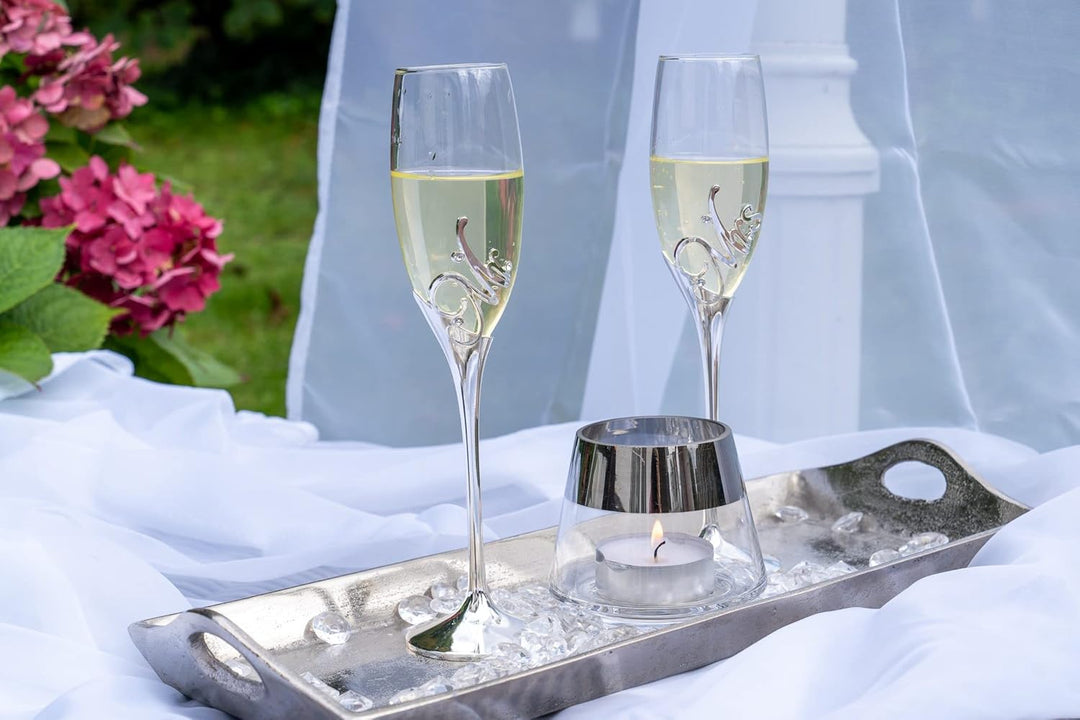 Casablanca - Champagnerglas - MR+MRS- Metall - Farbe: Silber - 2 er Set - Höhe : 27cm