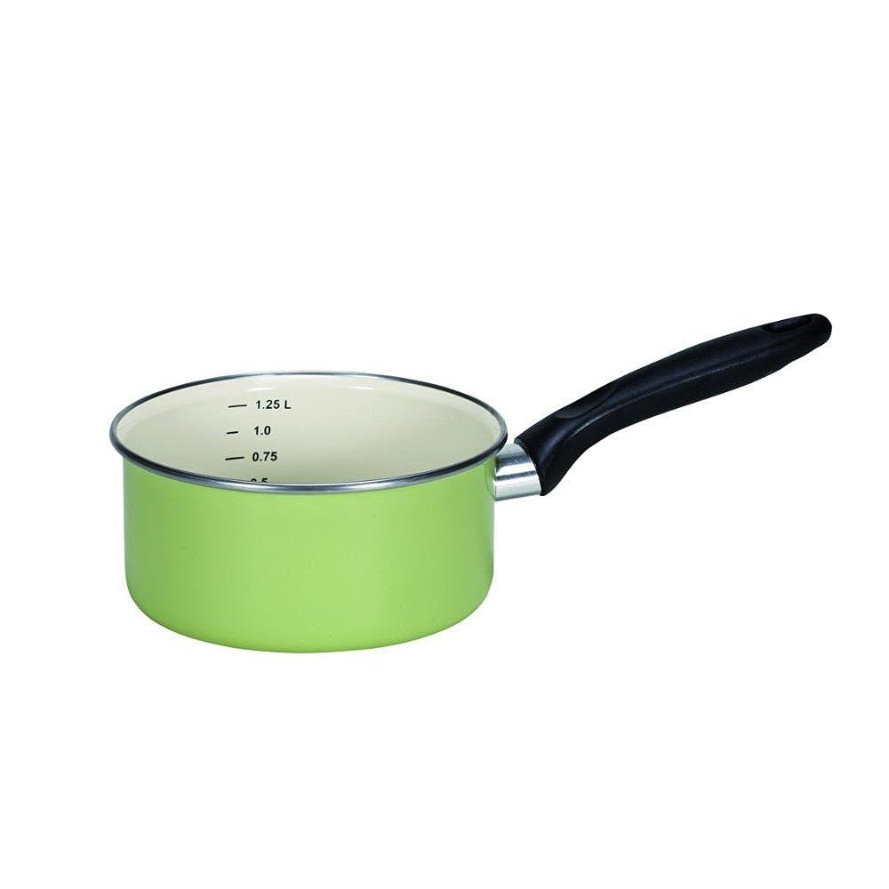 Karl Krüger Stieltopf mit Chromrand Juist 16 cm/1,25 l, Emaille, grün Grün 16 cm Stieltopf, Grün 16
