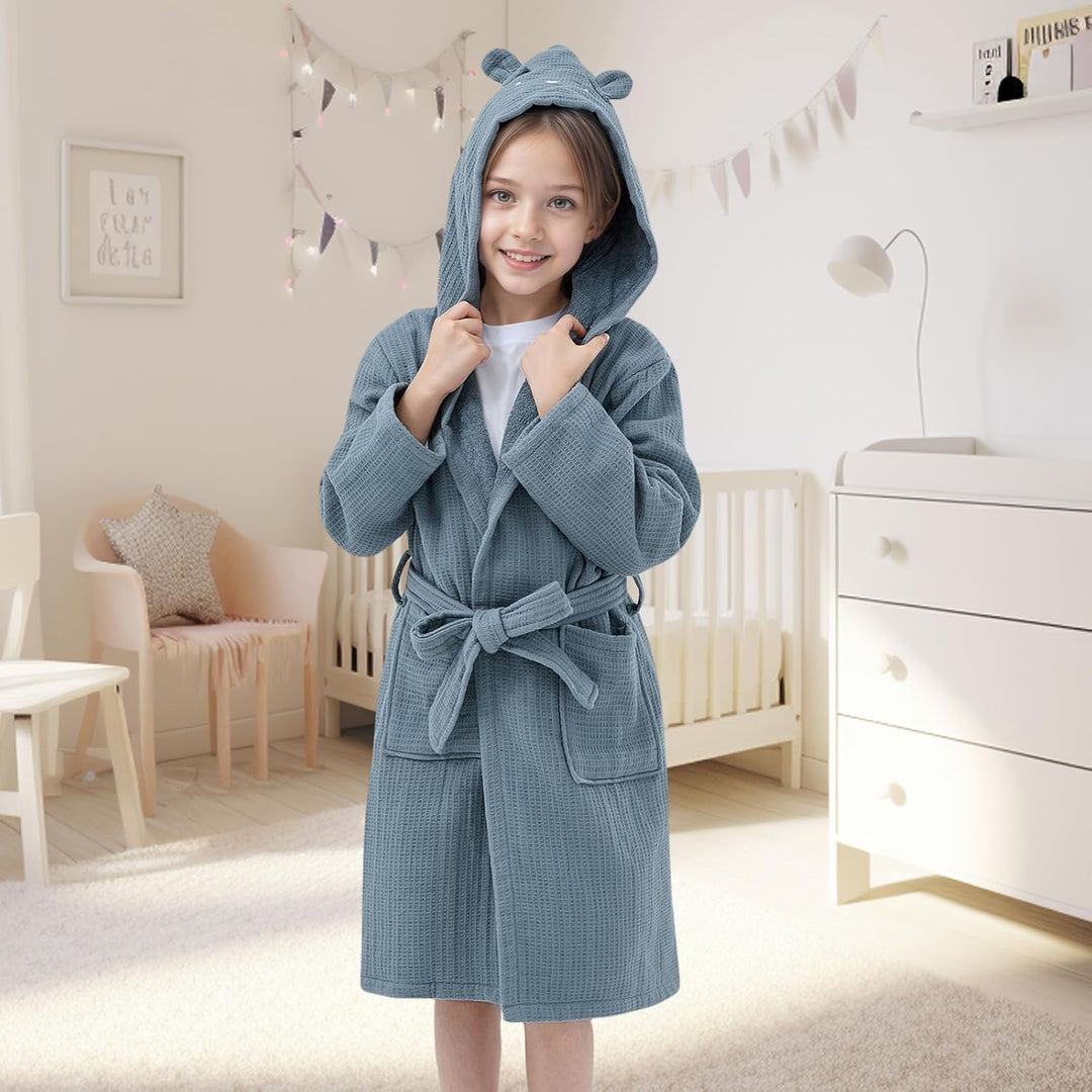 WYTbaby Bademantel Kinder 100% Baumwolle Weich Flauschiges Frottee Kinder Morgenmantel Mit Kapuze fü