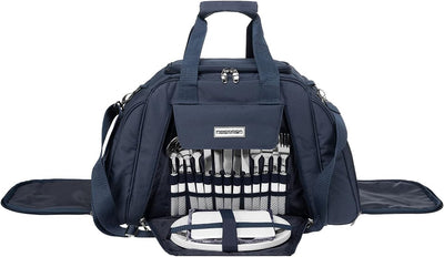 anndora Picknicktasche mit Kühlfach Navy blau weiss gestreift 29 Teile 4 Personen 3655: Navy Blau We