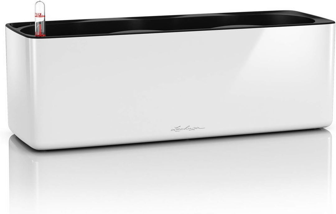 Lechuza Cube Glossy Triple, Weiss, Lackierte Oberfläche, Hochwertiger Kunststoff, Stick-Bewässerungs