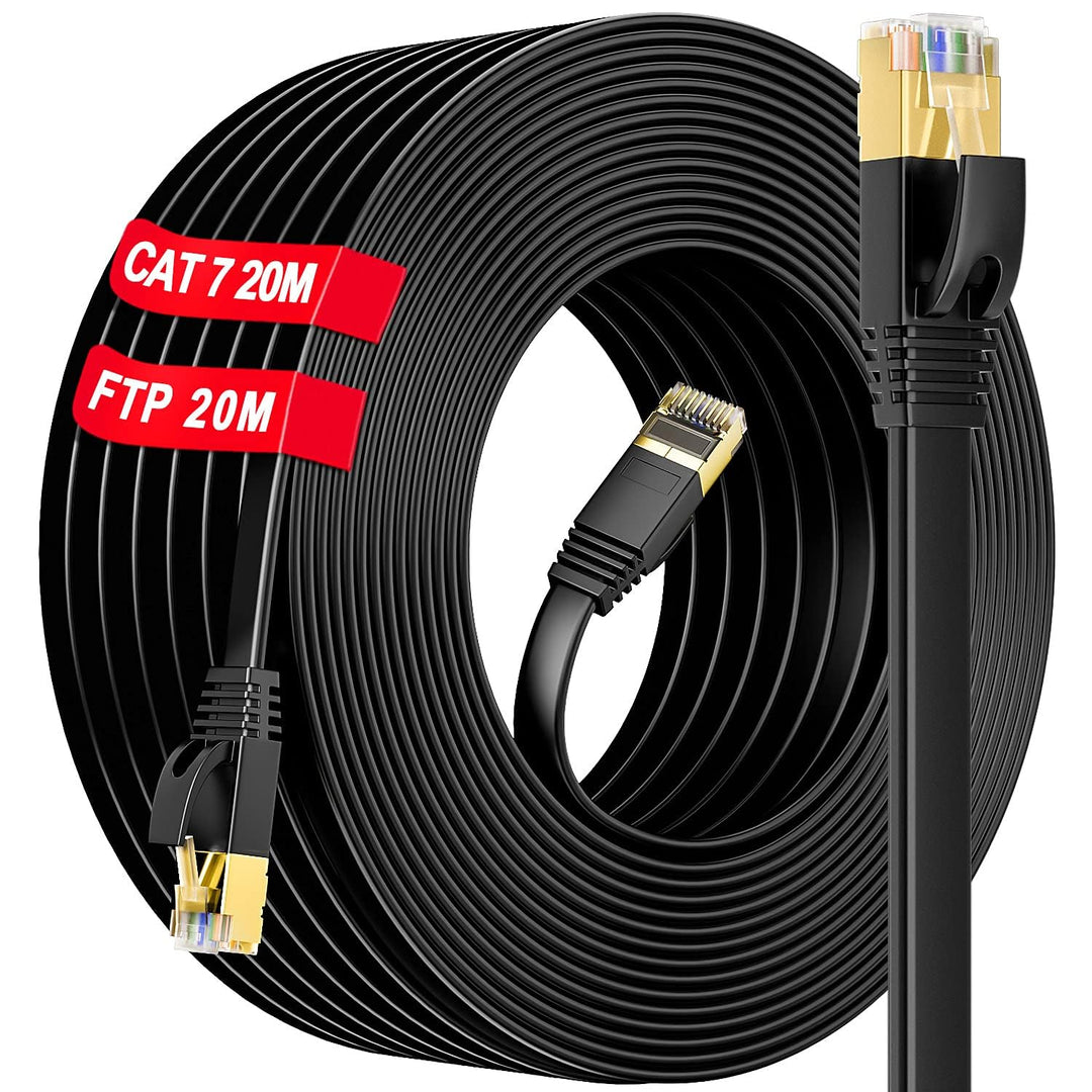 LAN Kabel 20m Cat 7 Netzwerkkabel 20 Meter Flach Patchkabel Outdoor Gigabit 10Gbps 600MHz Hochgeschw
