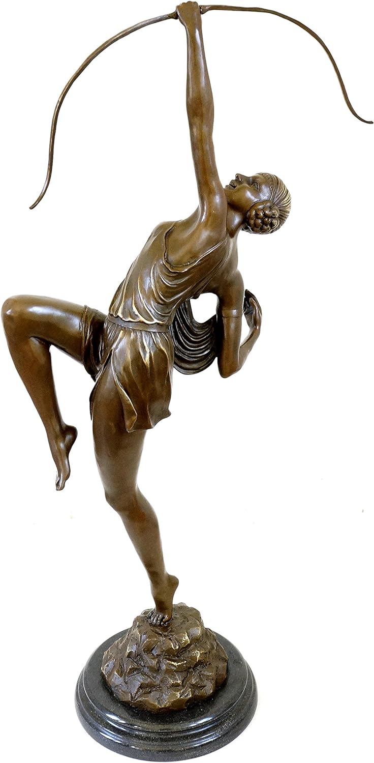Kunst & Ambiente - Grosse Art Deco Skulptur - XXL Diana mit Bogen Figur - Pierre le Faguays - Bronze