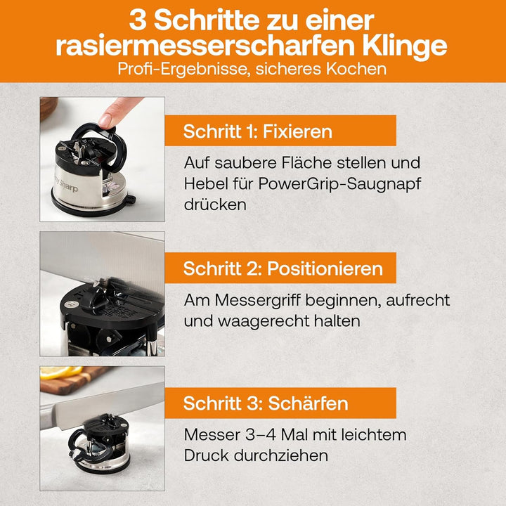 AnySharp Pro Messerschärfer (Metall) mit Saugnapf, Gebürstetes Metall Metall Pro Geschenkbox Gebürst