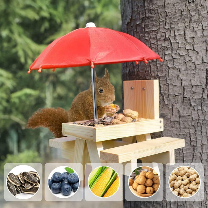Eichhörnchen Futterhaus Wetterfest Eichhörnchen Picknicktisch Holz Eichhörnchen-Futtertisch Mit Rege