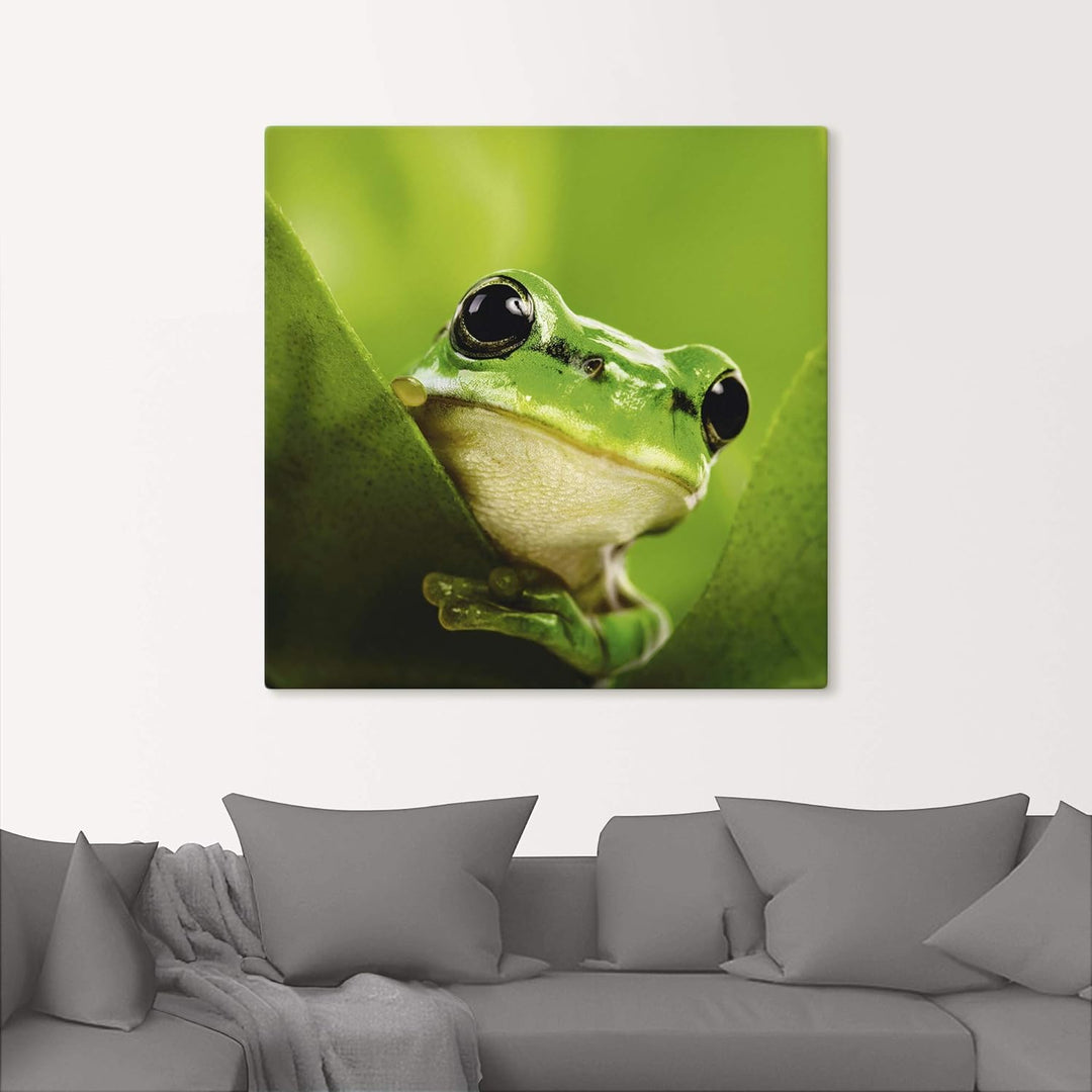 ARTland Leinwandbilder Wandbild Bild auf Leinwand 50x50 cm Frosch Tiere Pflanze Natur Süss Lustig T5