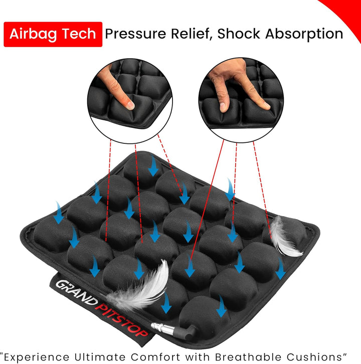 GRAND PITSTOP Motorcycle Air Seat Cushion with Inflatable Bubble Air Pads with Breathable Mesh Cover