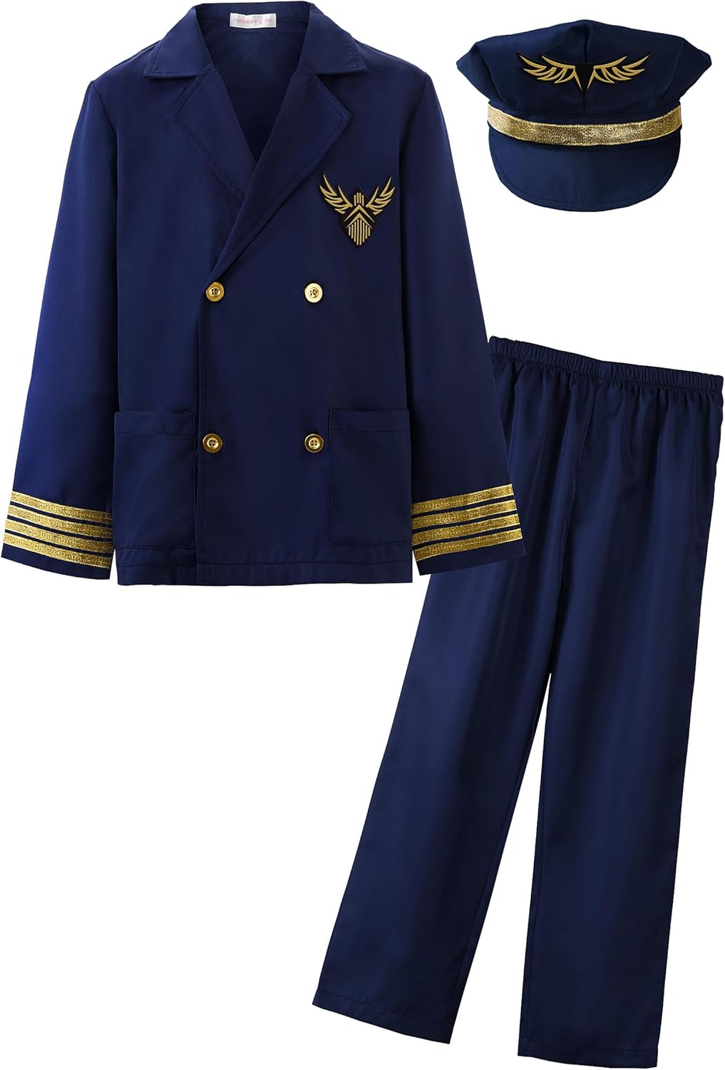 ReliBeauty Pilot Kostüm Kinder Flieger Aviator 3-14 Jahre mit Pilotenmütze Kapitän Fasching Blau 104