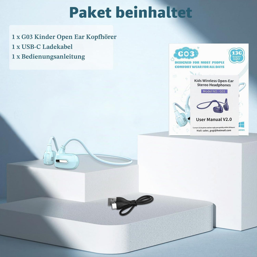 BANIGIPA Kinder-Kopfhörer, offene Ohr-Kopfhörer bequem für Teens Kind Jungen Mädchen, drahtlose Blue