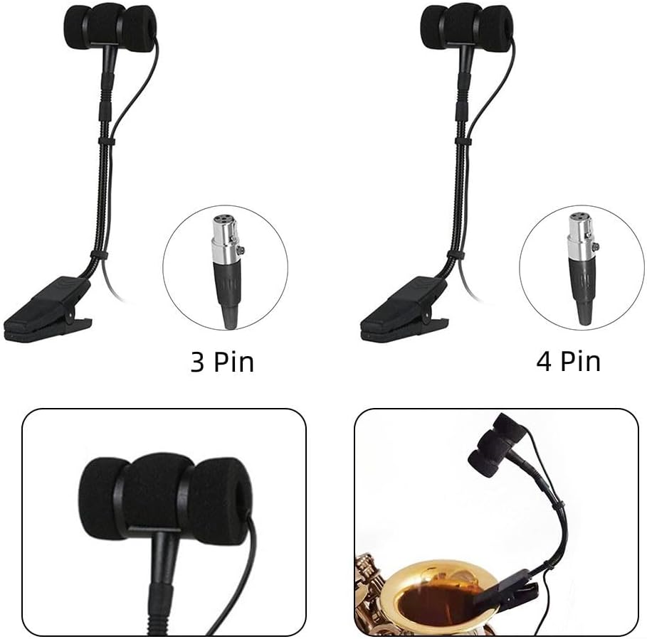 SPORTARC Sax Mikrofon, Tragbares 3 Pin 4 Pin Wired Sax Mikrofon Omnidirektional, Clip On Mikrofon fü