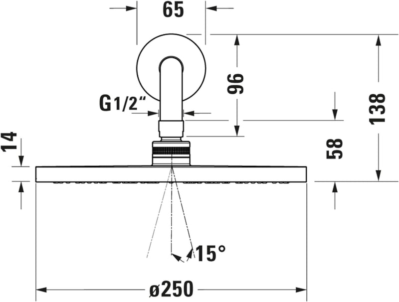 Duravit Universal Kopfbrausenset, Duscharm 410 mm, Duschkopf (Ø 250 mm), Kopfbrause rund, Armatur im