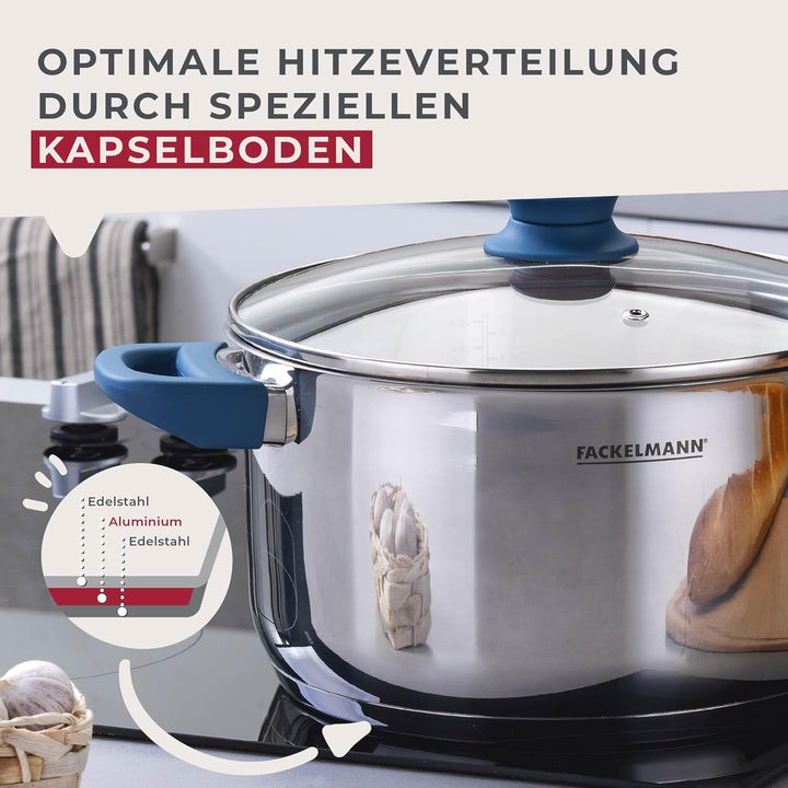 Fackelmann Kochtopf Essential Ø 24 cm aus Edelstahl – Modernes Design, ergonomische Softtouch-Griffe