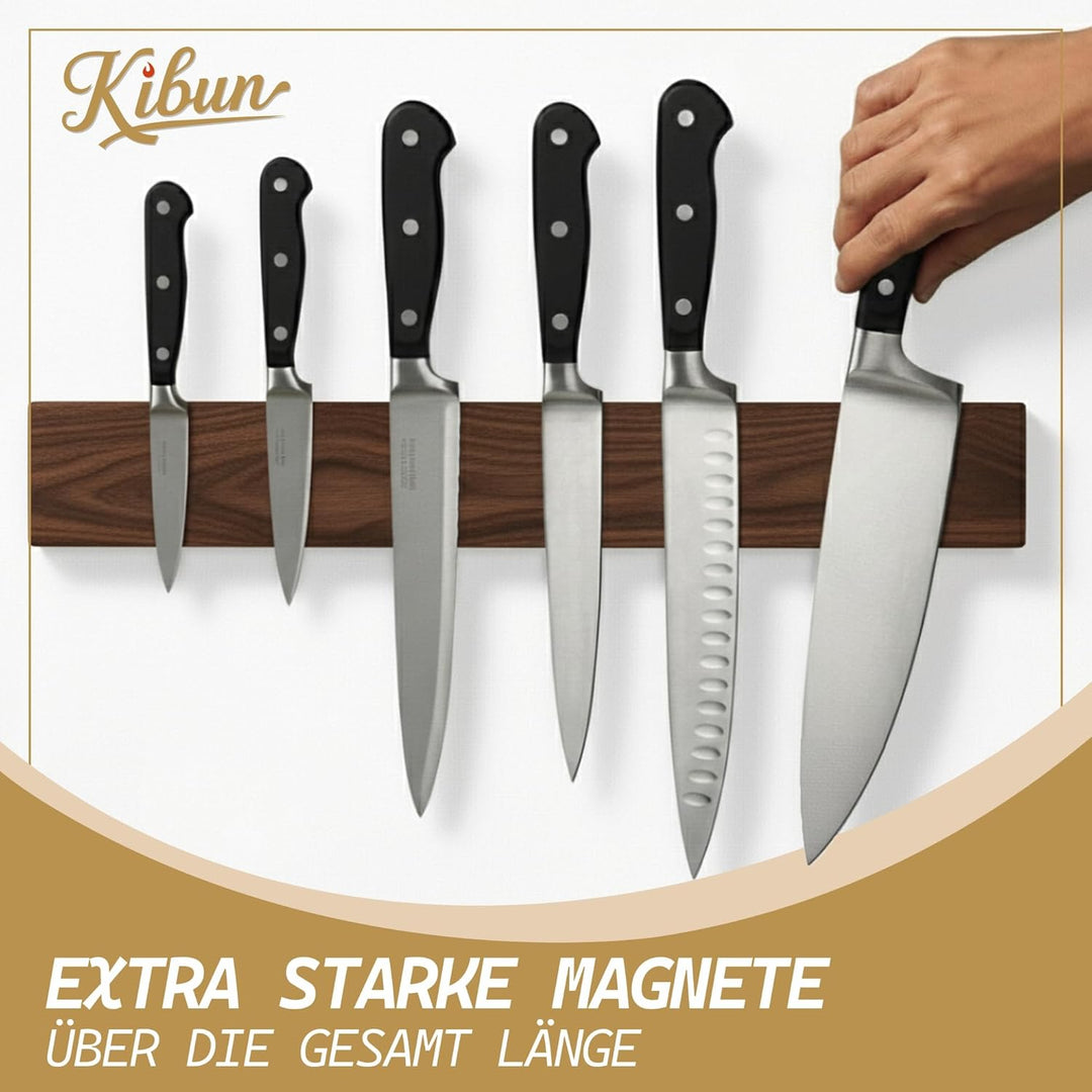 Kibun® Magnetleiste für Messer 40 cm; Extra Starker Magnet Messerhalter, edles Bambus/Walnuss Holz M