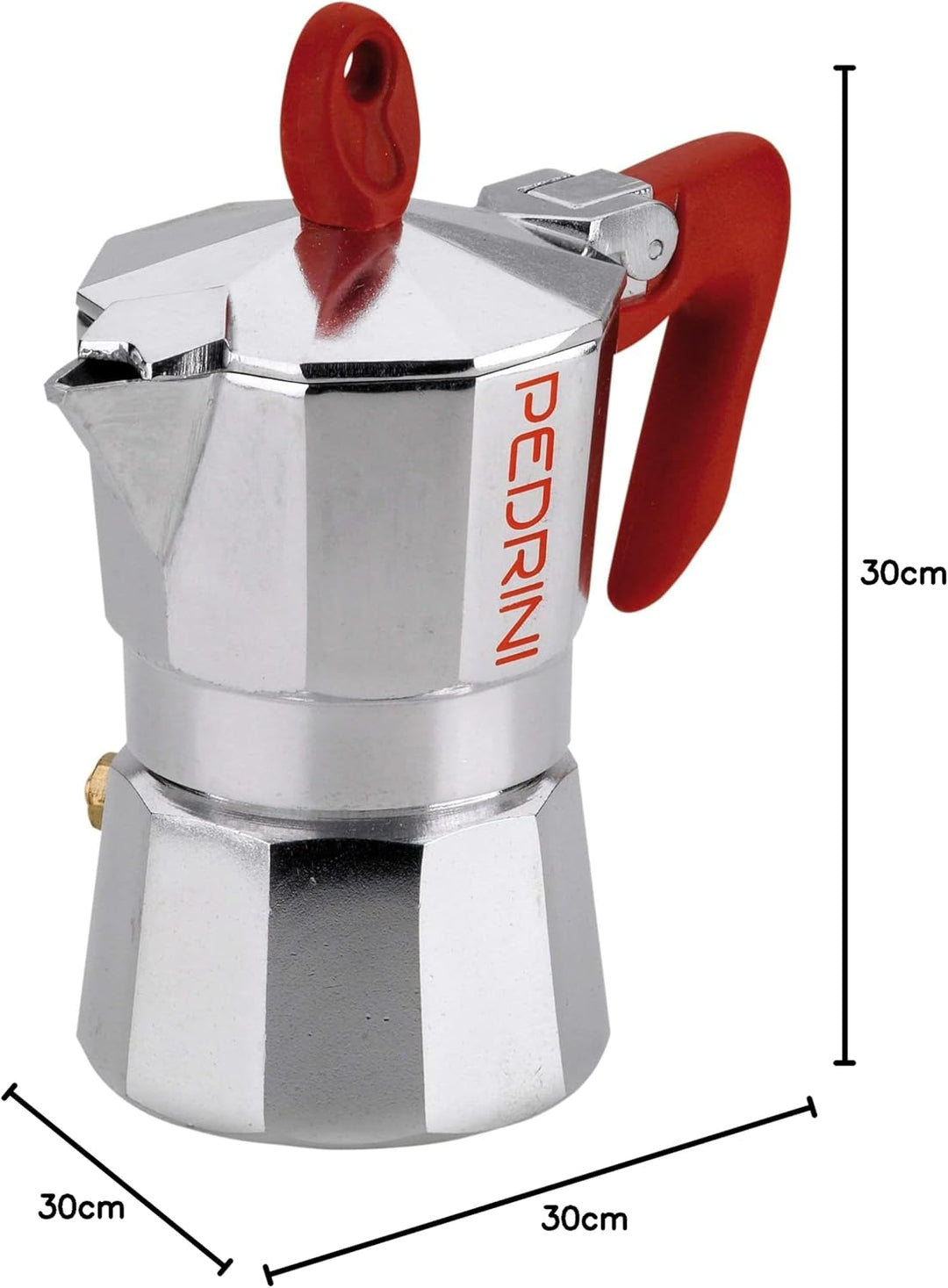 Pedrini 9081 Kaffettiera-1 TZ (50 ml), Aluminium, silber / rot, 1 tazza, 1 tazza