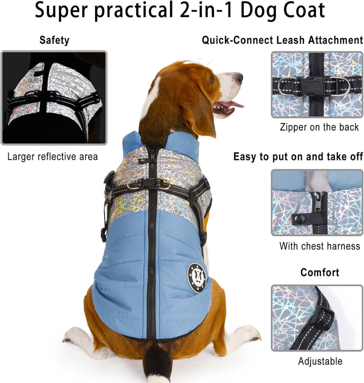 LUOWAN Hundemantel für kleine Hunde, Hundemantel mit Geschirr, Reflektierende Outdoor-Hundeweste, Wi