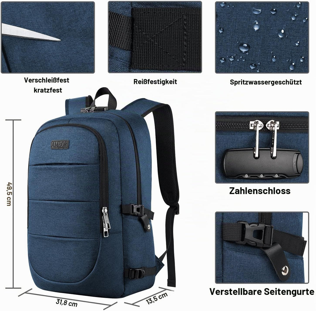 AMBOR Laptop Rucksack Herren mit USB-Ladeanschluss Rucksack Damen Anti-Diebstahl Rucksack für 17,3 Z
