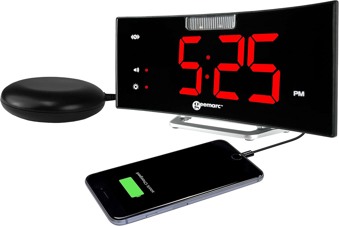Wecker mit starkem 95dB Alarm, Vibrationskissen, grossem Display und Blitzlicht - Die Geemarc Wake '
