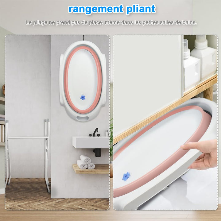 Faltbare Babybadewanne – Babybadewanne mit einem Badewannenkissen, mit Ablaufgarnitur, faltbare Bade