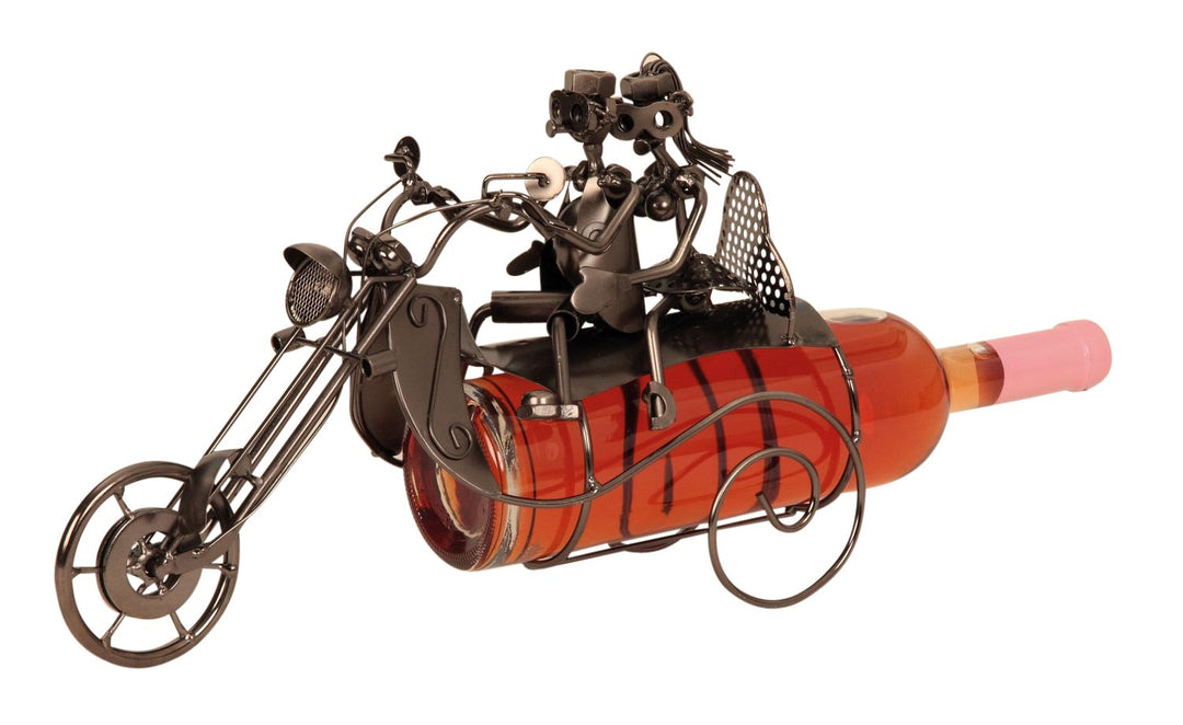 Extravaganter Wein Flaschenhalter Motorrad mit Paar aus Metall Höhe 23 cm Breite 36 cm