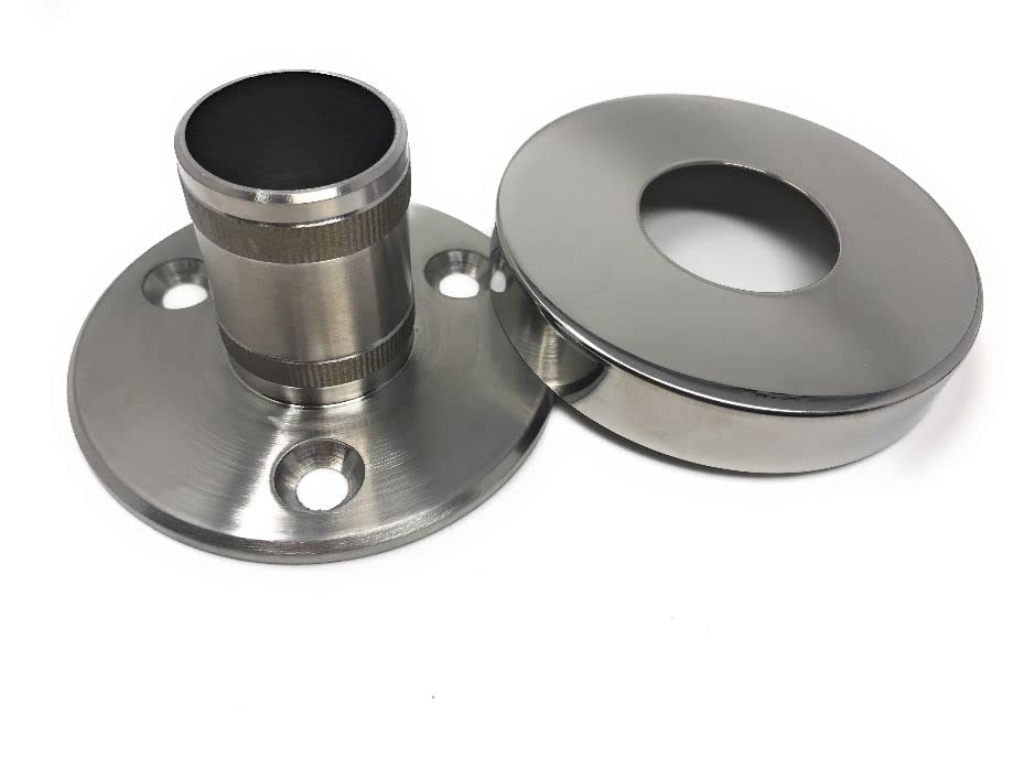 1x Edelstahl Bodenanker V2A Geländer Pfosten Träger Bodenhalter Rohr Ø42,4mm mit Rosete Chrom