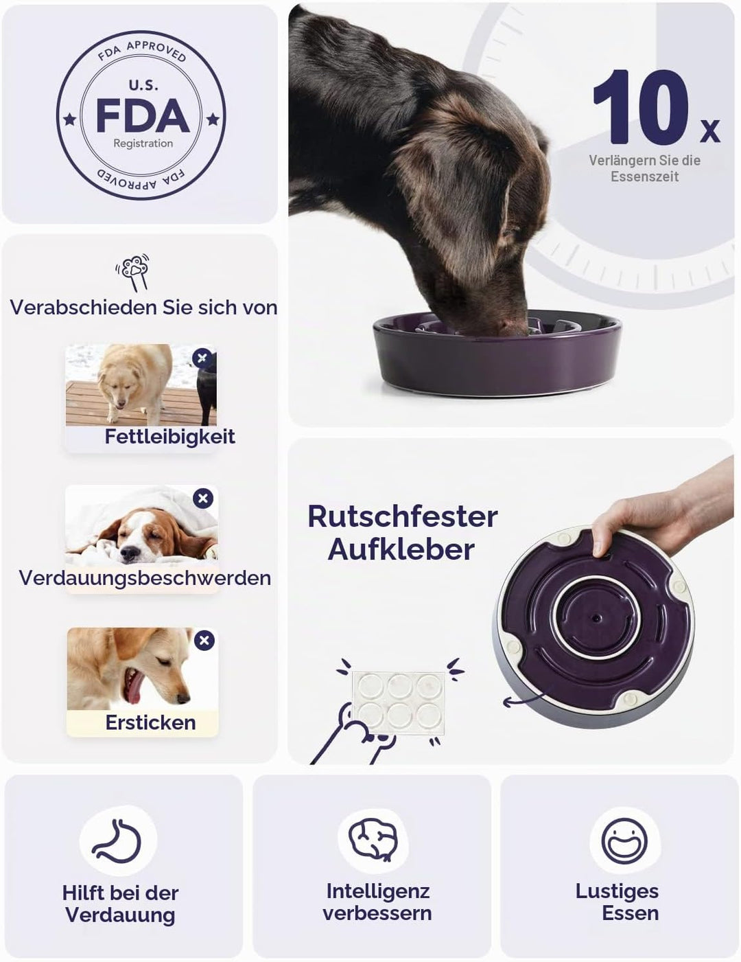 LE TAUCI Hundenapf aus Keramik, Antischlingnapf für Mittelgrosse und Kleine Hunde, Langsam Fressen u