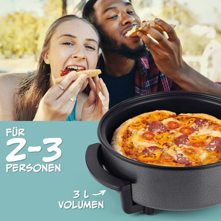 GOURMETmaxx elektrische Pizza-Pfanne mit Thermostat, Glasdeckel & Antihaftbeschichtung | Multifunkti