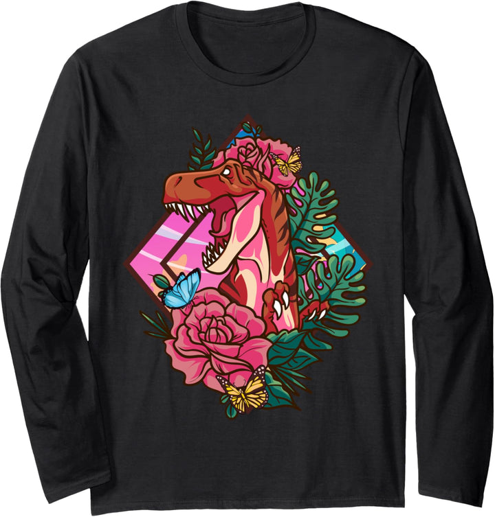 Grandmasaurus Dinosaur Grandma T Rex Floral Nanasaurus Langarmshirt
