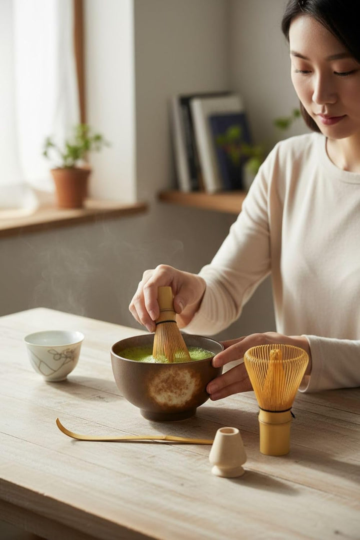 Matcha Set 4 tlg. Original japanische Schale mit Besen & Löffel Edo Japan Geschenkverpackung mit Mat