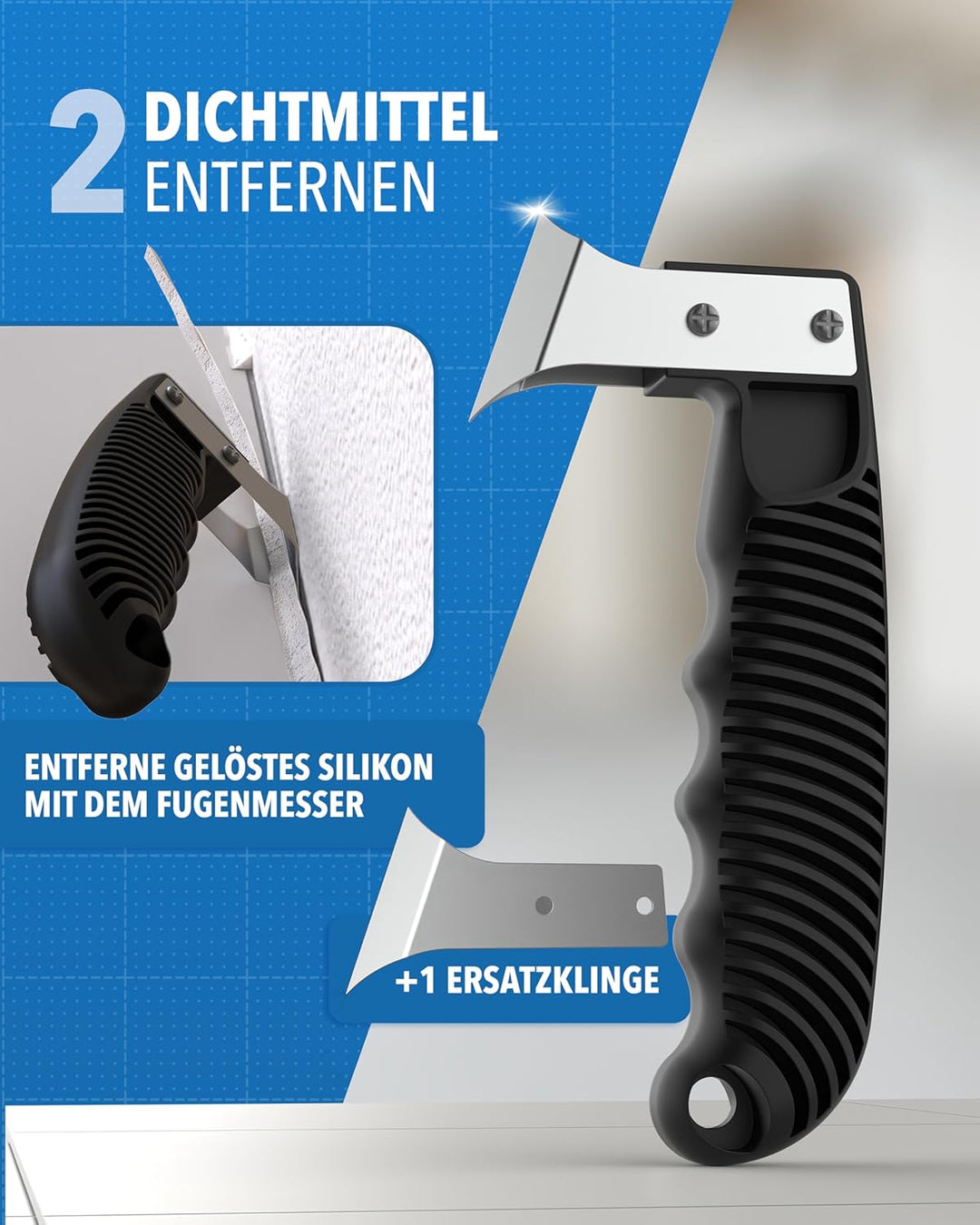 23-tlg. Fugen-Set – Silikonentferner &amp; Fugenschaber mit 10 Klingen, Fugenmesser mit Ersatzklinge, Ku