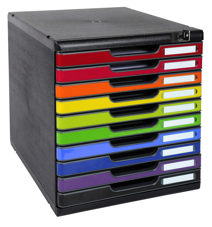 Exacompta 332798D Modulo A4 – 10 Schubladen mit Schlüssel Iderama Schwarz/Arlequin Gloss