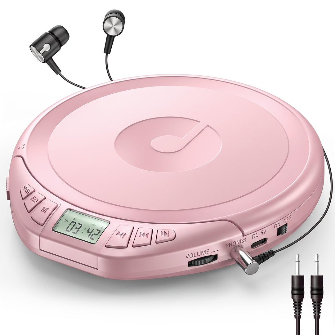 Gueray CD Spieler Tragbarer CD-Player Persönliche CD Player mit Kopfhörer LCD Display Anti-Skip Schu