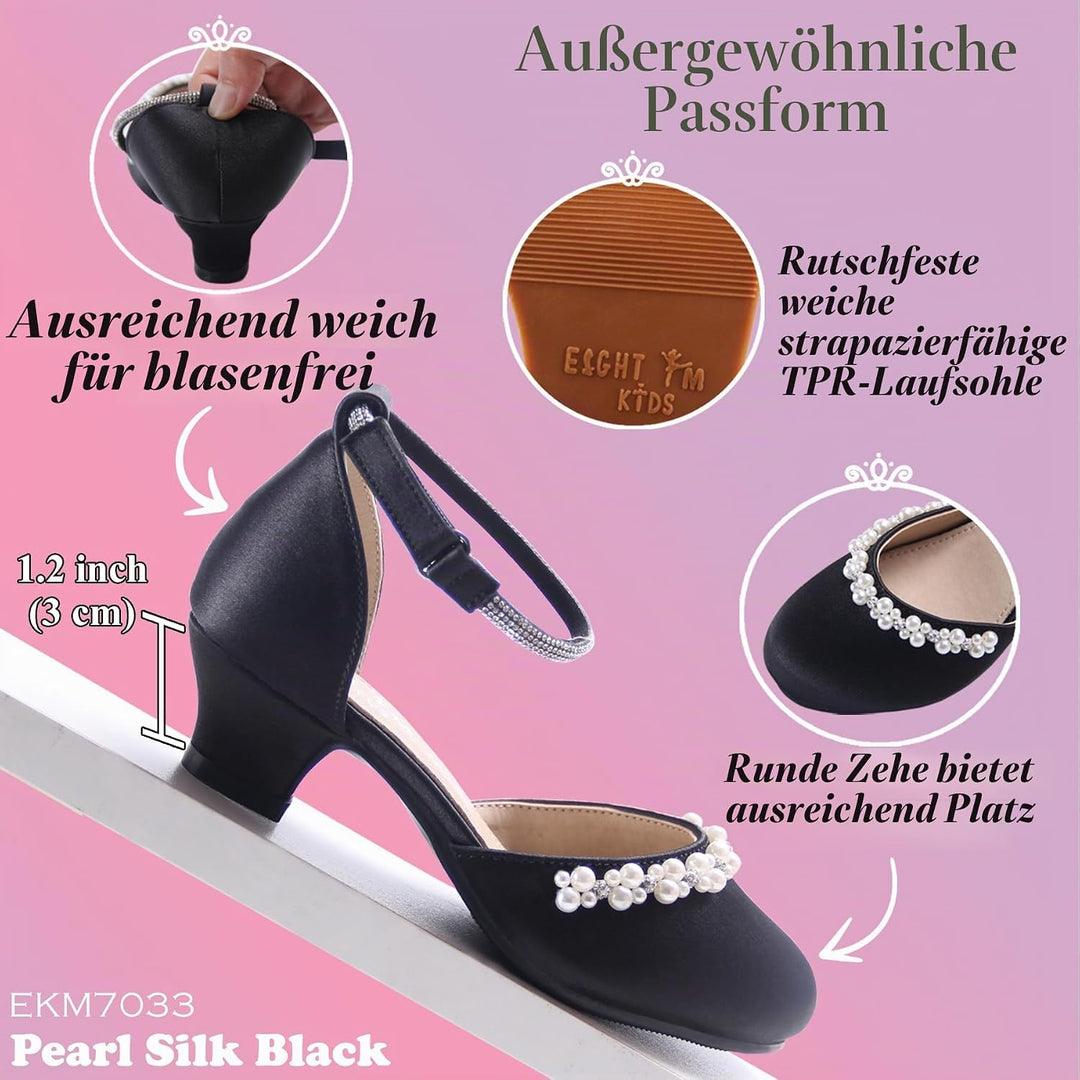EIGHT KM - Mädchen High Heel Kleid Schuhe - Glattes Seidenperle - Prinzessin Hochzeit Schuhe Party P