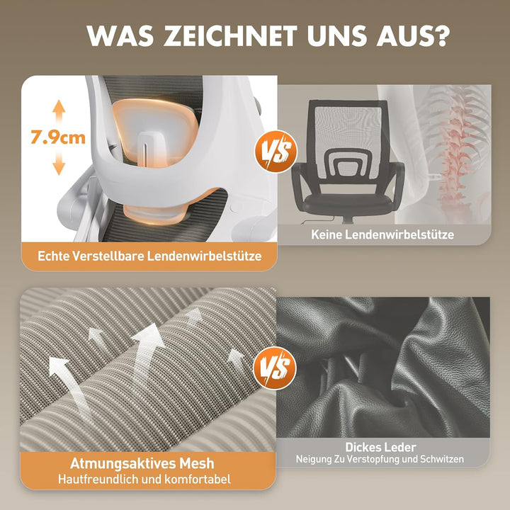 COLAMY Bürostuhl Ergonomisch, Netz-Schreibtischstuhl mit Verstellbarer Kopfstütze, Chefsessel Office