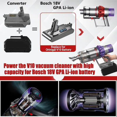 DEWDYS für Dyson V10 Akku Adapter für Bosch 18V GBA Akku auf für Dyson V10 Akku Cyclone V10 Animal V